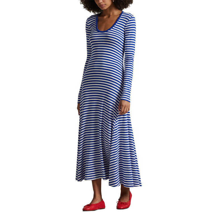 Striped Long Sleeve Scoopneck Day Dress image number null