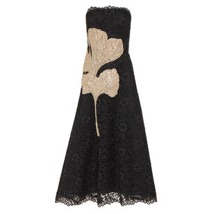 Hallis Cotton Corded Lace Strapless A-Line Midi Dress