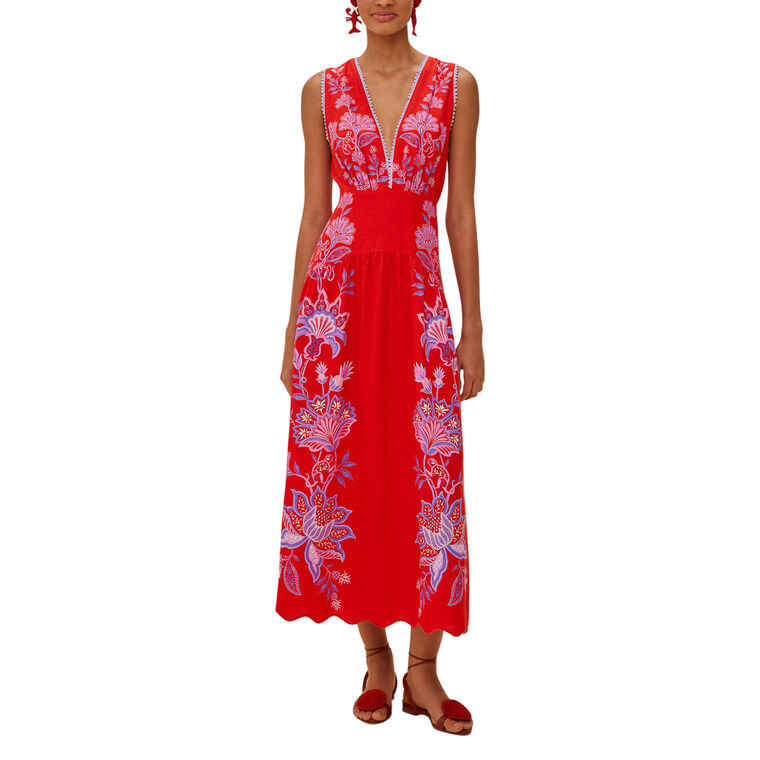 Porcelain Garden Sleeveless Floral Midi Dress image number null