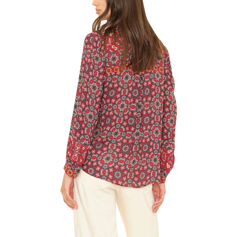 Gaby Tile Print Long Sleeve Button-Front Shirt image number null