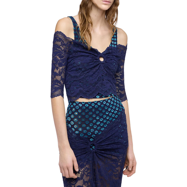 Short Sleeve Lace Crop Top image number null