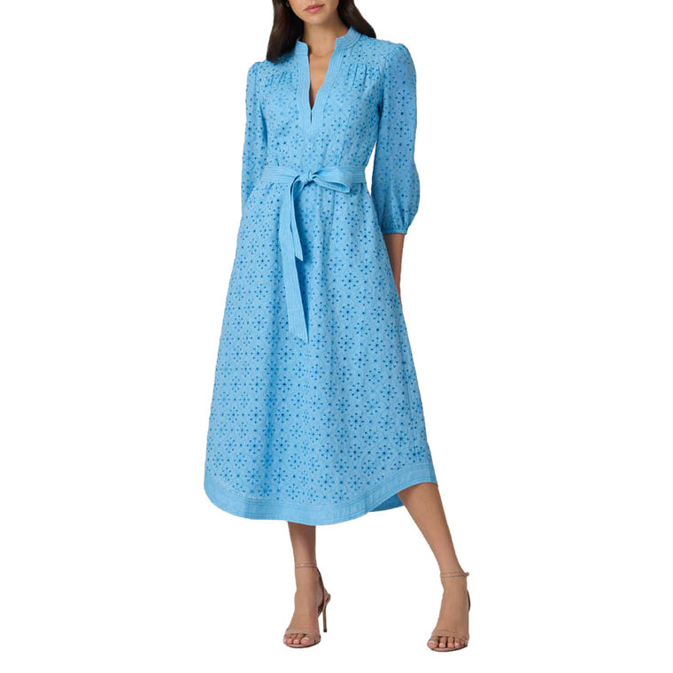 Adele Balloon Sleeve Belted Eyelet Midi Dress image number null