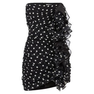 Silk Chiffon Polka Dots Strapless Bustier Mini Dress