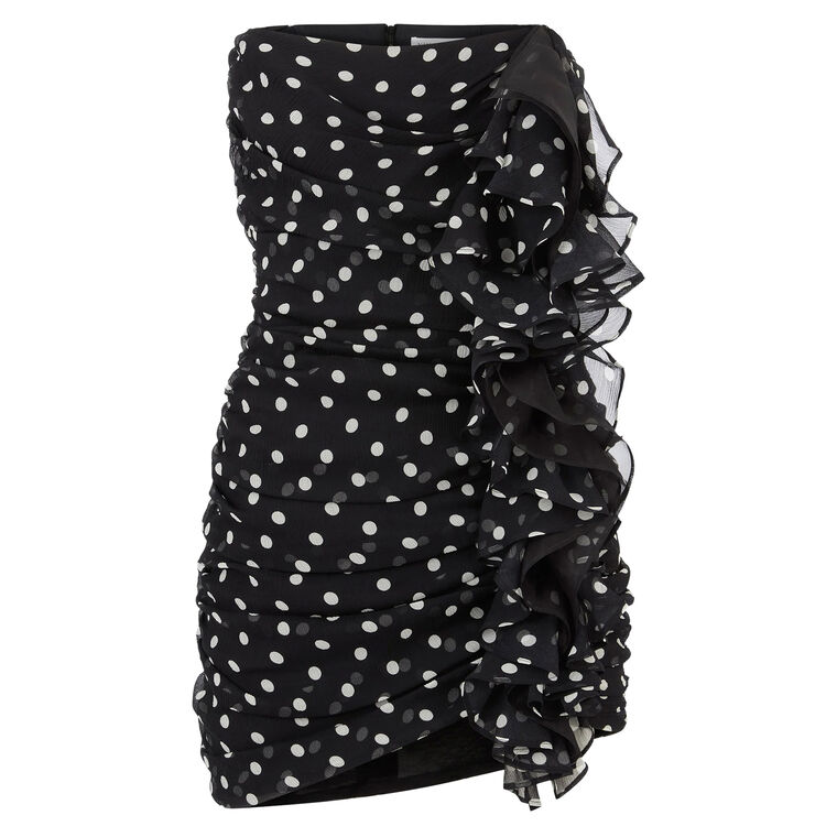 Silk Chiffon Polka Dots Strapless Bustier Mini Dress image number null