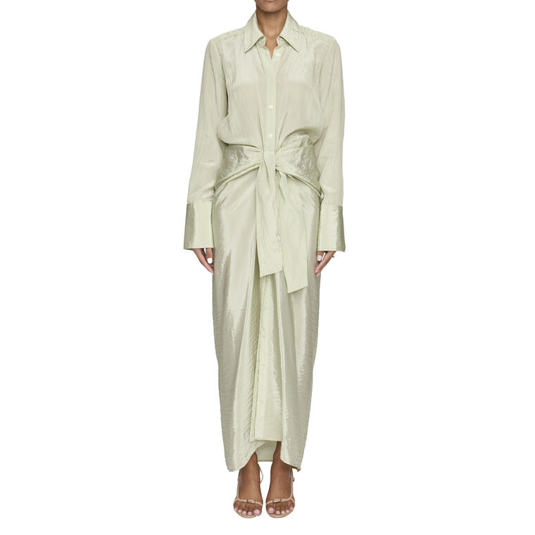 Mila Long Sleeve Washed Taffeta Midi Shirtdress image number null