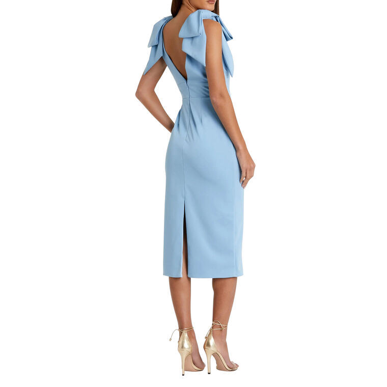 Sleeveless Bow Strap Crepe Fitted V-Neck Midi Dress image number null