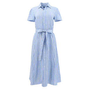 Striped Linen Self-Tie Shirtdress