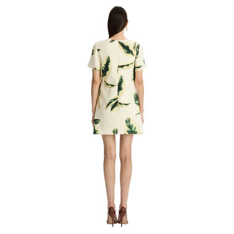 Short Sleeve Ficus Leaves Wool Day Dress image number null