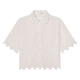 The Deco Eyelet Short Sleeve Collared Top