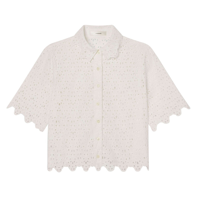 The Deco Eyelet Short Sleeve Collared Top image number null