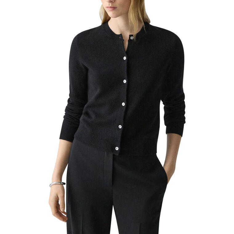 Long Sleeve Crew Neck Cashmere Cardigan image number null