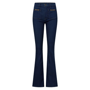 Beverly Chain-Pocket High-Rise Skinny-Flare Jean