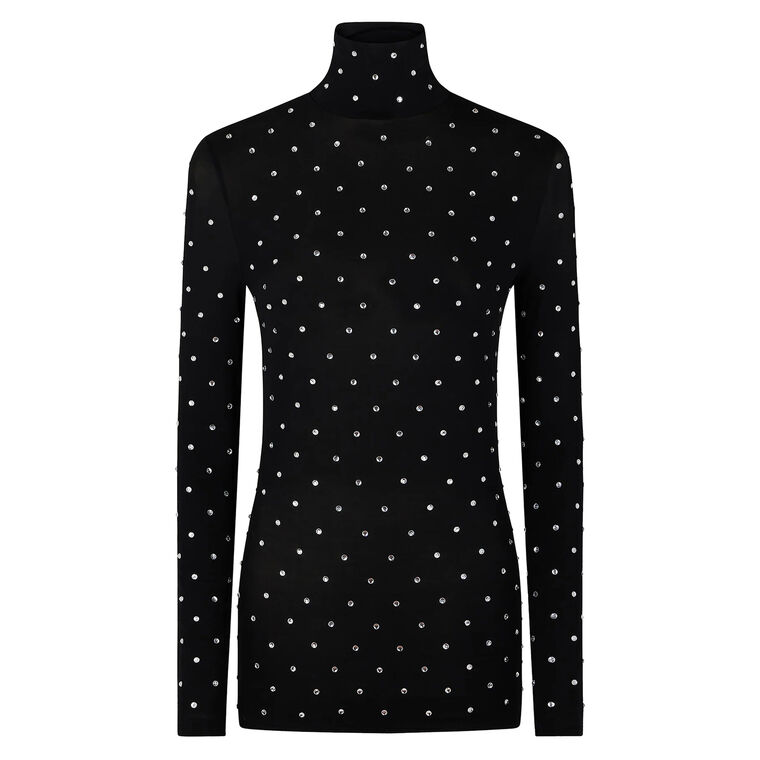 Long Sleeve Crystal-Embellished High Neck Top image number null