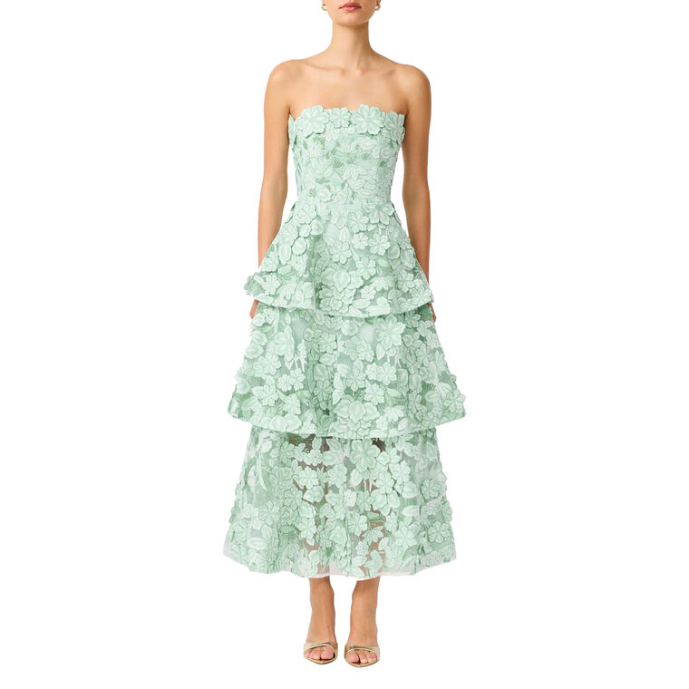 Roseate Strapless Tiered 3D Floral Lace Maxi Dress image number null