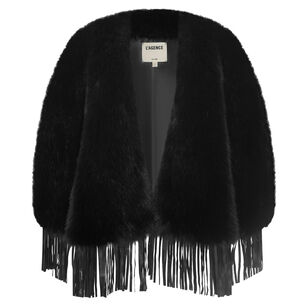 Nathalia Leather Fringe Faux Fur Cape