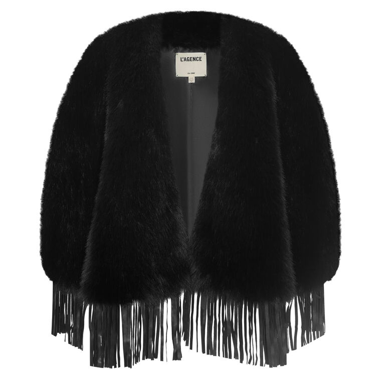 Nathalia Leather Fringe Faux Fur Cape image number null