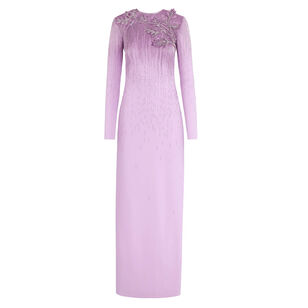 Intarsia Leaves Cutout Embroidered Gown