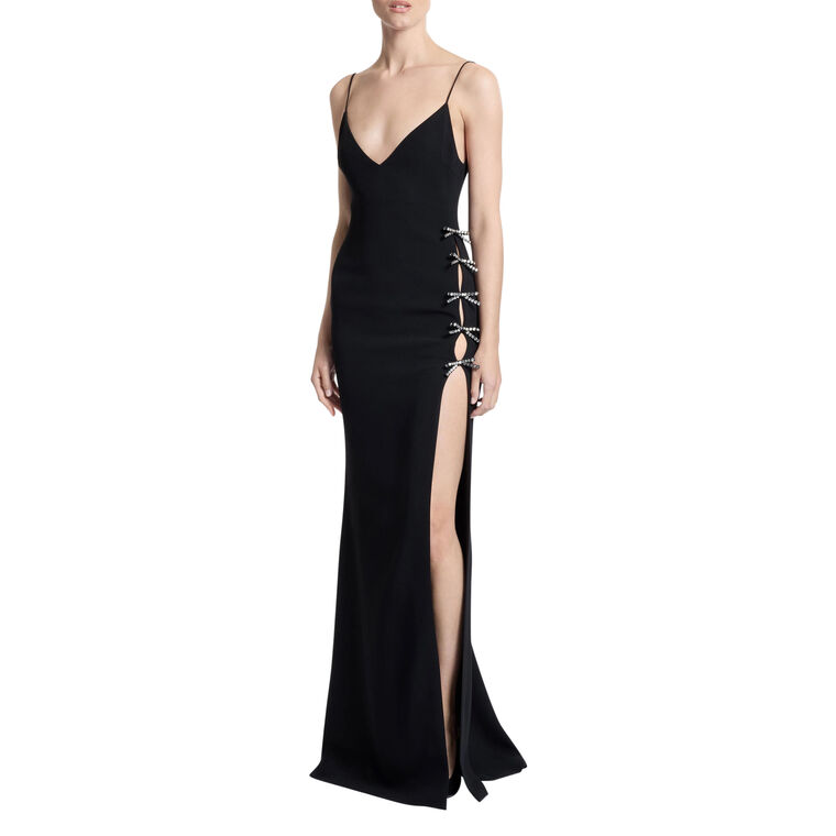Crystal Bow Embellished Cady Long Dress image number null