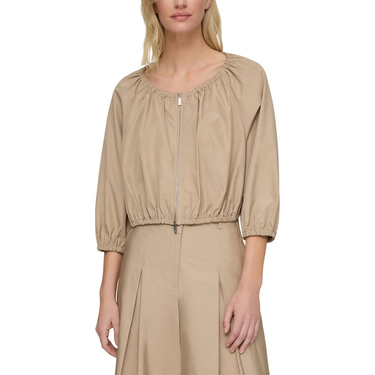Zip Front Organic Cotton Poplin Cropped Bubble Jacket image number null