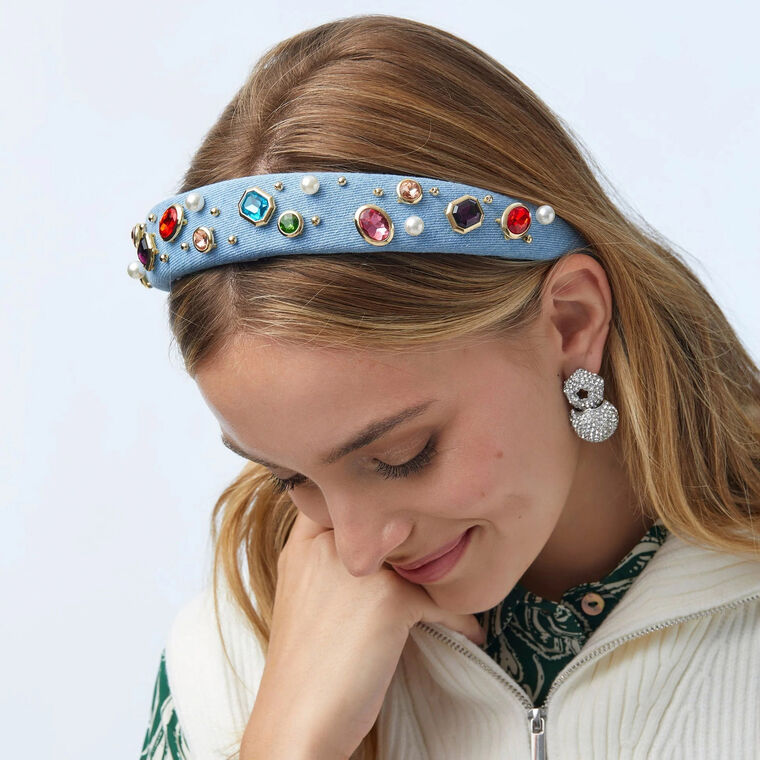 Gem Bezel Denim Alice Headband image number null