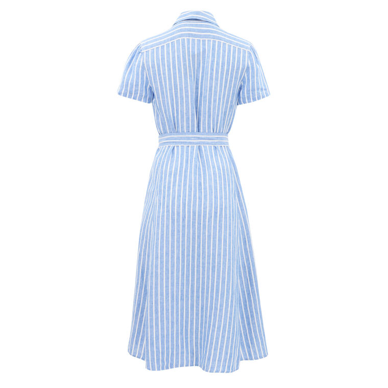 Striped Linen Self-Tie Shirtdress image number null