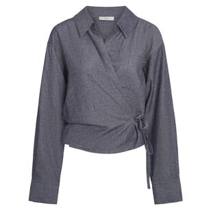 Collared Long Sleeve Wrap Top