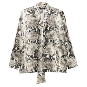 Python Print Silk Long Sleeve Tie Front Blouse Python Print Silk Long Sleeve Tie Front Blouse