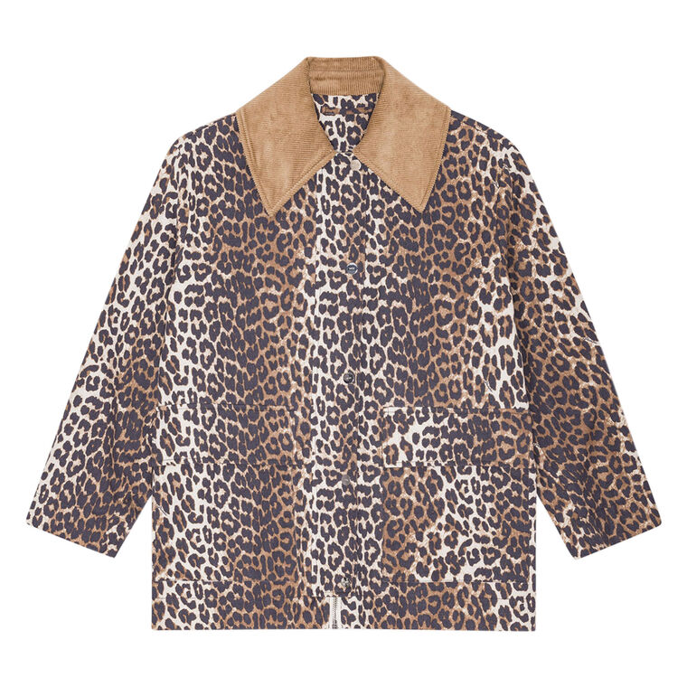 Leopard Print Canvas Midi Jacket image number null