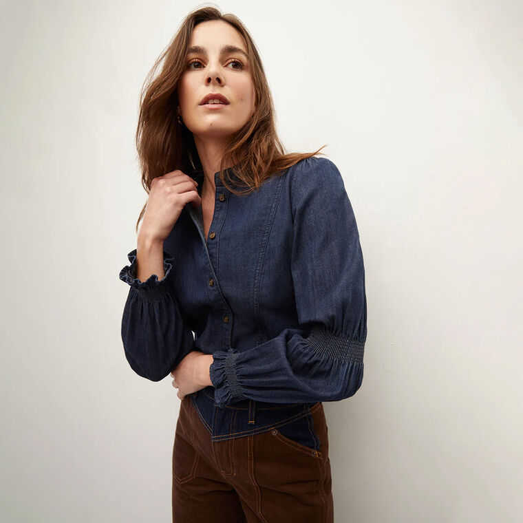 Dalton Puff-Sleeve Denim Top image number null