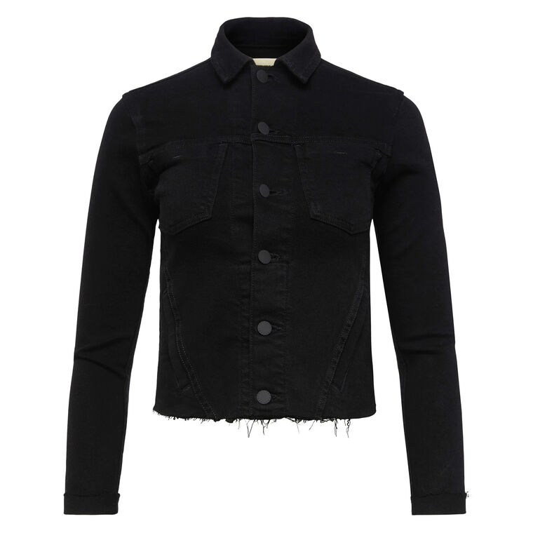 Janelle Slim Raw Hem Cropped Jean Jacket image number null