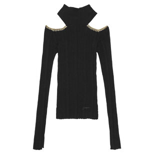 Rib Open Shoulder Blouse