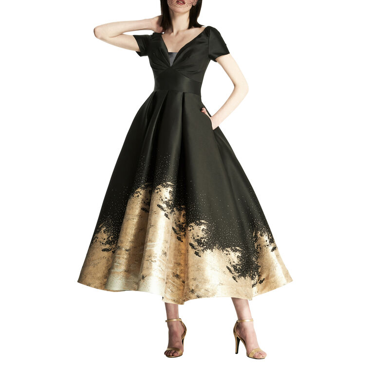 Deep V-Neck Brocade Dress image number null