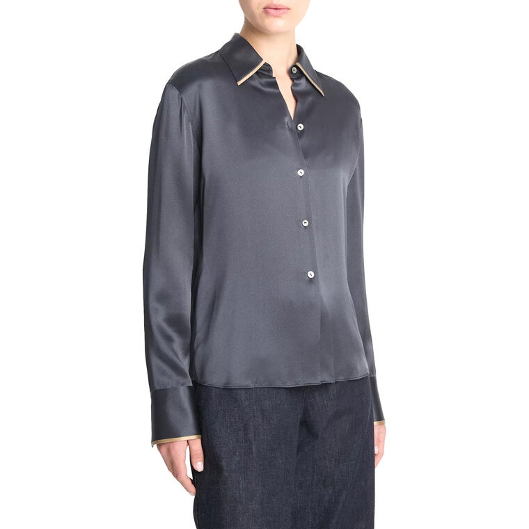 Silk Tipped Slim Long-Sleeve Blouse image number null