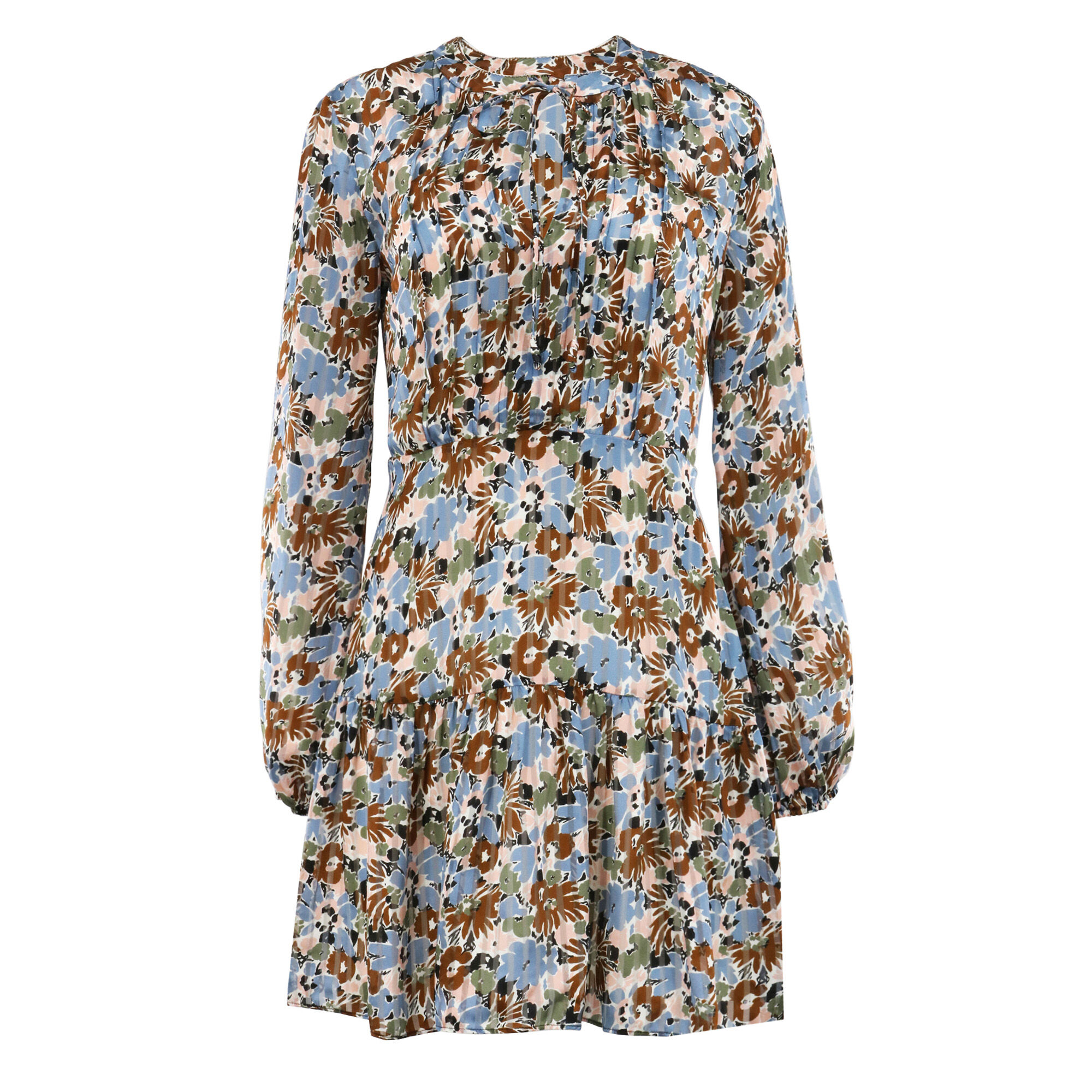 Veronica Beard Nyjah Floral Pintuck Long Sleeve Silk Mini