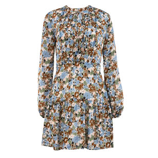 Nyjah Floral Pintuck Long Sleeve Silk Mini Dress
