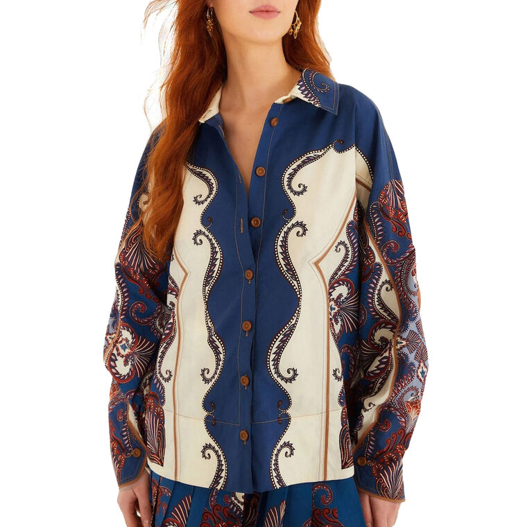 Arabesque Scarf Collared Organic Cotton Shirt image number null