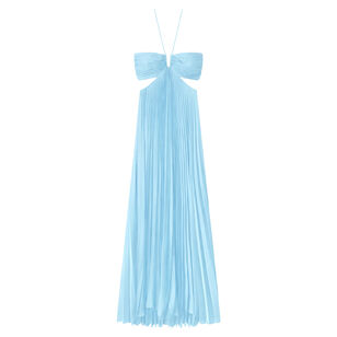 Moira Sleeveless Sweetheart Neckline Satin Pleated Maxi Dress