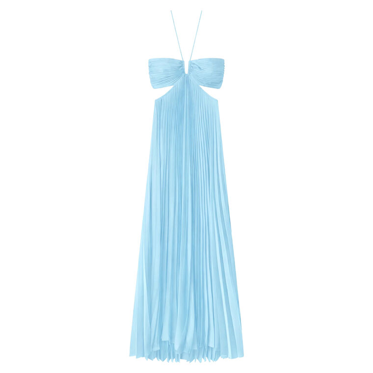 Moira Sleeveless Sweetheart Neckline Satin Pleated Maxi Dress image number null