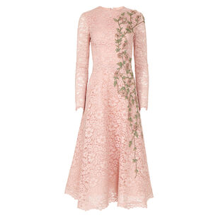 Marlena Cotton Corded Lace Long Sleeve A-Line Midi Dress