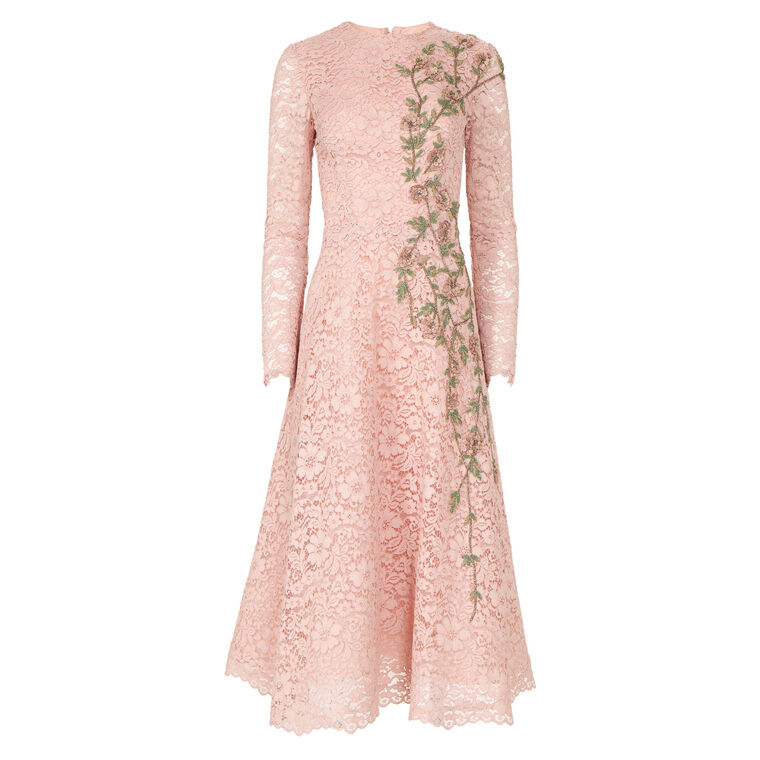 Marlena Cotton Corded Lace Long Sleeve A-Line Midi Dress image number null