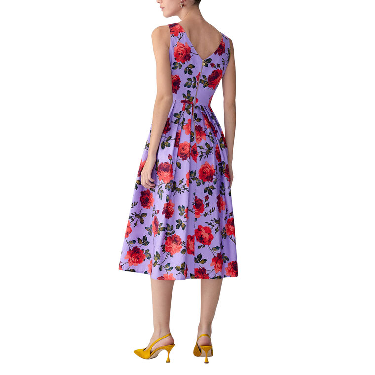 Sleeveless Rose Print V-Neck Midi Dress image number null
