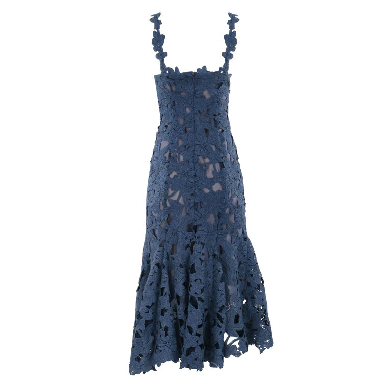 Guipure Asymmetric Trumpet Midi Day Dress image number null