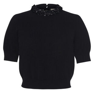 Liv Embroidered Cashmere Short Sleeve Knit Sweater