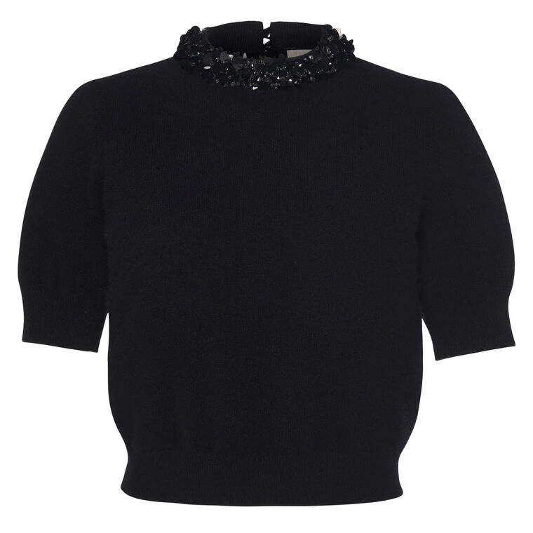 Liv Embroidered Cashmere Short Sleeve Knit Sweater image number null