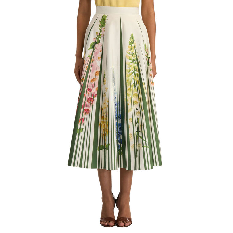 Foxglove Trompe L'oeil Cotton Poplin Midi Skirt image number null