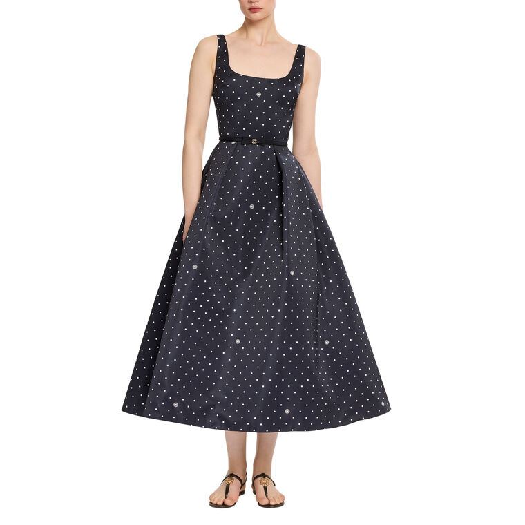 Sleeveless Printed Duchesse Belted Midi Dress image number null