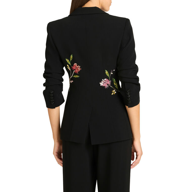 Cheyenne Floral Mixed Media Scrunch Sleeve Blazer image number null