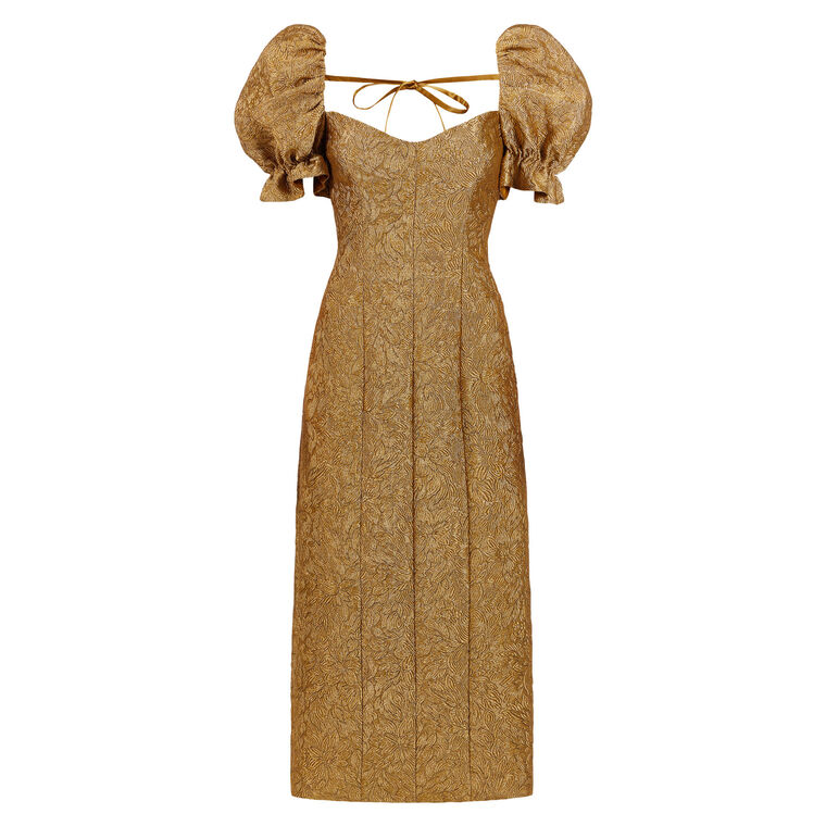 Farrah Gold Brocade Midi Dress image number null