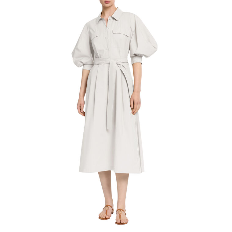 Belted Pleated Cotton Midi Dress image number null