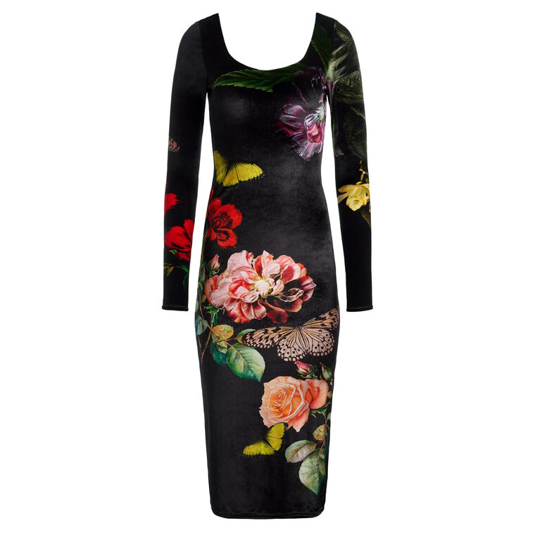 Delora Scoop Neck Ankle Length Velvet Dress image number null